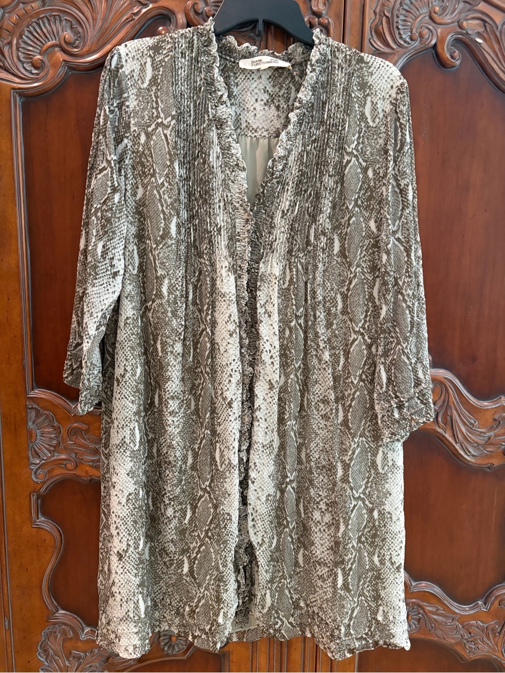 Diane Von Furstenberg Taupe and Ivory Snakeskin-Print Dress